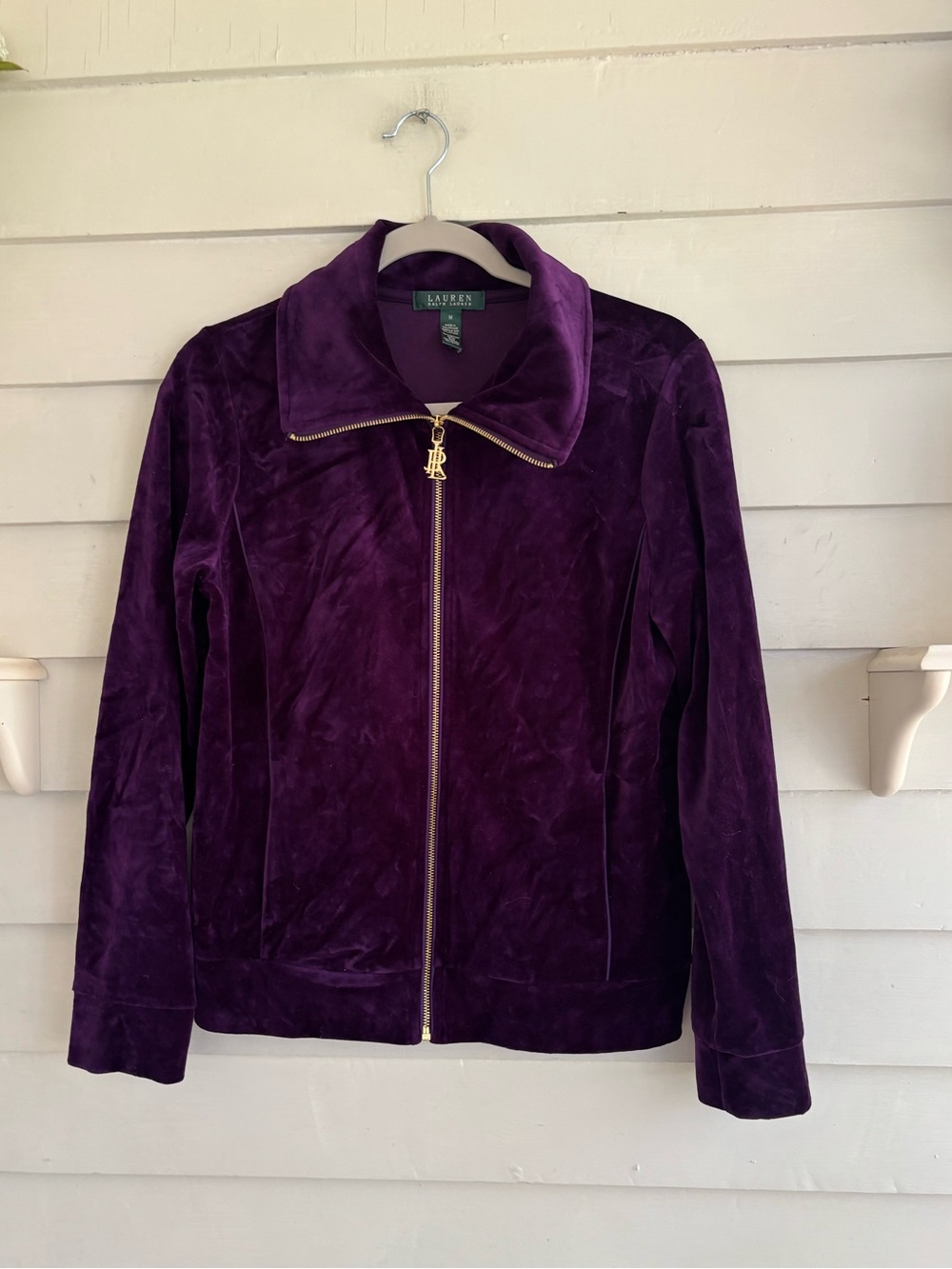 Lauren Ralph Lauren Purple Velour Full Zip Jacket with Gold Tone Zipper Size M